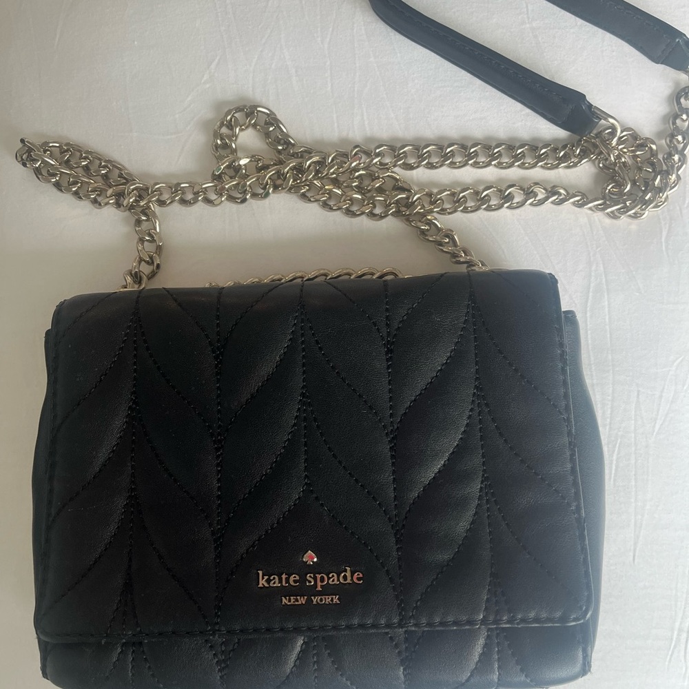 black quilted leather kate spade purse with gold chain strap